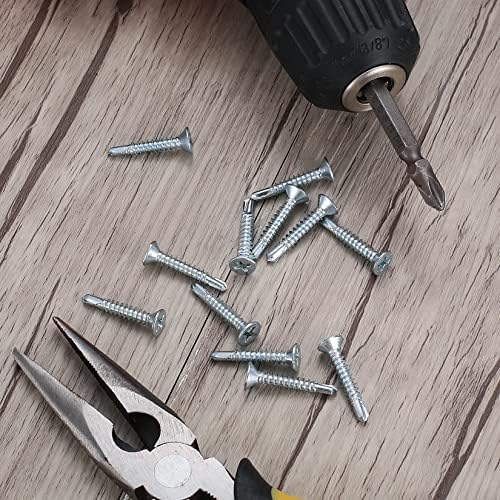 100 Pcs Self Tapping Cross Flat Head Screws, 4.2 * 25mm Self Drilling Countersunk Wood Screws with Drill Tails, Sheet Metal Screws for Metal
