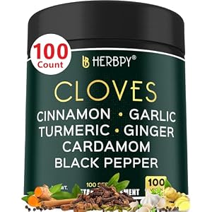 Herbpy 7in1 Clove Supplement 500mg, Support Digestion, Immune, Heart Health | Rich in Vitamins & Minerals, with Ceylon Cinnamon, Turmeric, Ginger, Cardamom, Garlic & Pepper, 100 Vegan Capsules