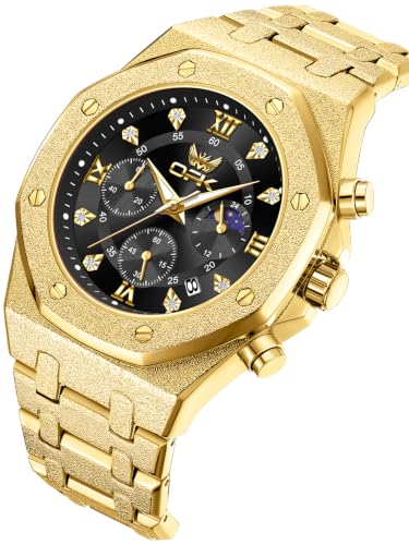 Image of OPK Men Analog Automatic Watches Waterproof Multifunction Chronograph Diamond Moon Phase Luminous Stainless Steel Band Wrist Watches
