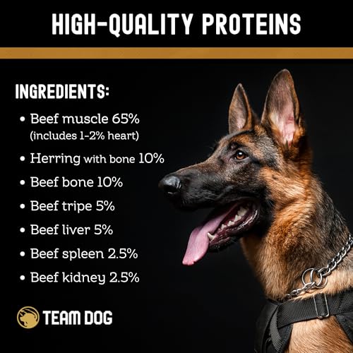 Image of Team Dog Raw Frozen Dog Food | 65% Beef Muscle, Organ Meats, Herring & Green Tripe for Dogs | All Natural Grain Free Dog Food for Optimal Health, Digestion & Coat | 6 x 5lb Rolls