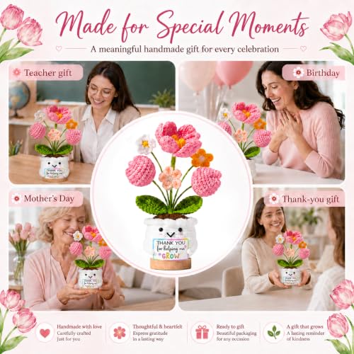 Thank You Gift for Women, Crochet Flowers with Helping Me Grow Card - Image 3