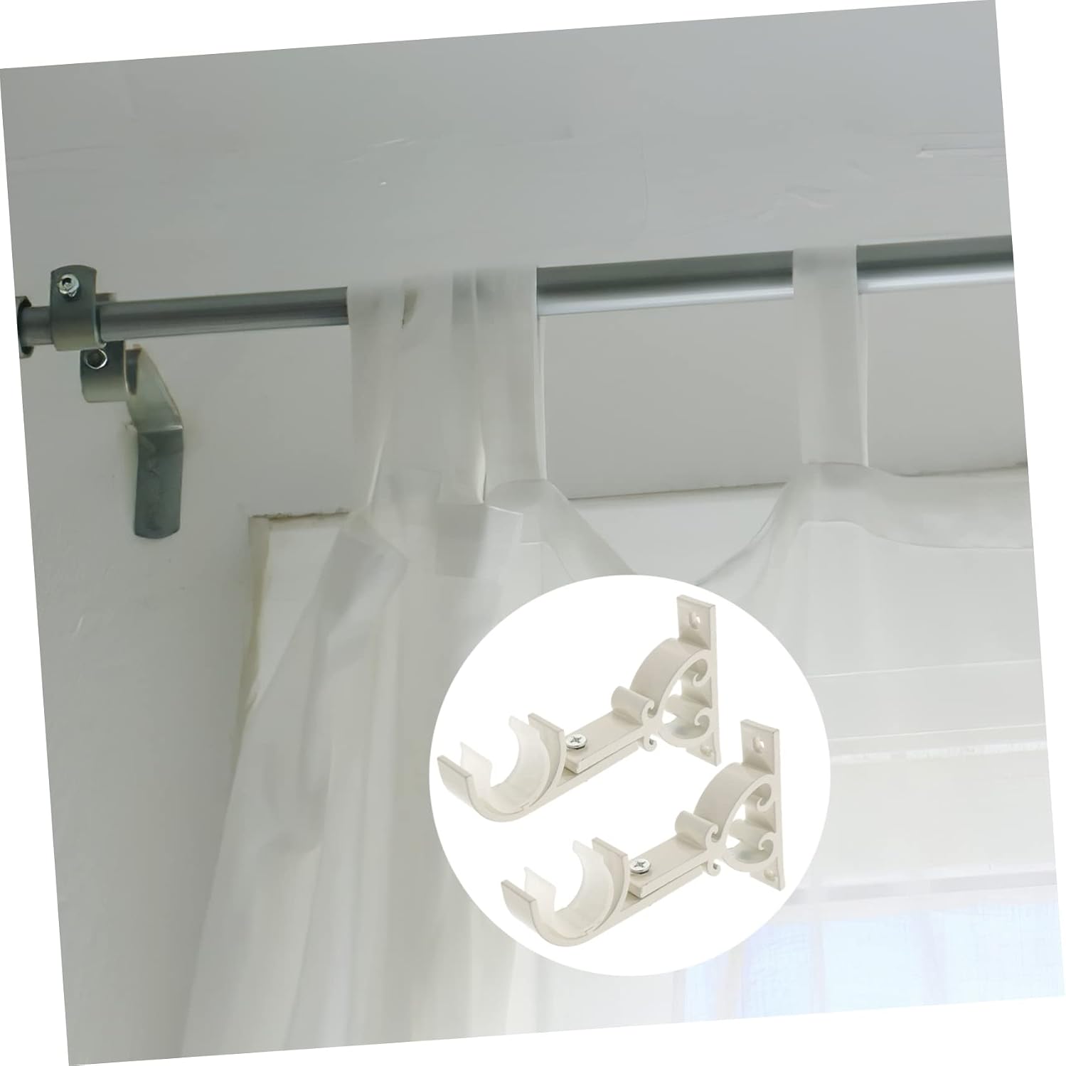 2-Pack Iron Curtain Rod Bracket Adjustable Wall Mount Holders for 5/8 Inch Rods Suitable for Living Room Kitchen and Bathroom Sturdy Curtain Hardware