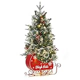 Garvee 3FT Christmas Tree, Pre-Lit Artificial Christmas Trees with Lights, Small Xmas Trees with Sleigh Base & 78 Warm White Lights, Christmas Decoration for Home, Office,1 PCS