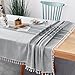 Oubonun Tablecloths for Rectangle Tables, Cotton Linen Waterproof Farmhouse Table Cloth with Boho Tassels – Wrinkle Free, Wipeable & Washable for Kitchen & Dining, 55''x70'', 4-6 Seats
