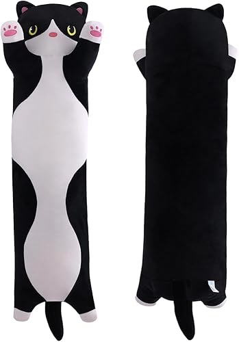 Miniatura 1 de MIAOHAHA Almohada larga de juguete de gato de peluche para niños y niñas, muñeca de juguete (negro y blanco, 43.2 pulgadas)