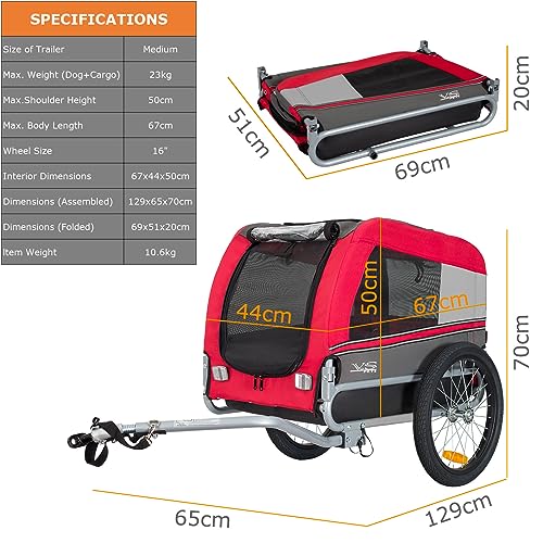 Tiggo VS Pets M Hundeanhänger Fahrradanhänger für Hunde Hundefahrradanhänger 80201 (ROT)