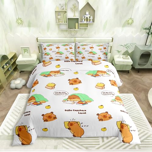 Homewish Cartoon Capybara Bettwäsche 135x200 Kapibara Kinder Junge Mädchen Teenager Jugendliche Bettbezug Schlafen und Lernen Capybaras Bettwäsche Set Tierliebhaber Bettset 1 Kissenbezug Raumdekor