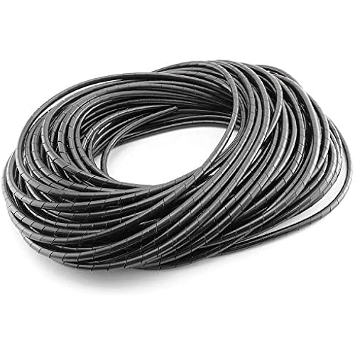 DGZZI Spiral Cable Wrap 6mm 15m Black Spiral Wrap Cable Binding Tidy Leads for TV PC Home Cinema CCTV Wires