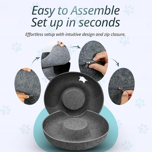 MEOWMATES Peekaboo Cat Tunnel Bed with Hanging Ball Toy — texture and fabric close-up