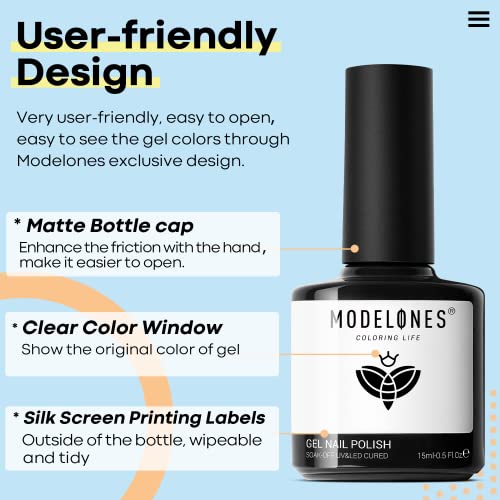 Modelones Gel Nail Polish, 1 Pcs 15Ml Pure Black Color Gel Polish Set Soak Off Led Long-Wear Mirror Shine Essential Nail Gel Salon Manicure Design Diy At Home, 0.5 Fluid Ounces #TOP7