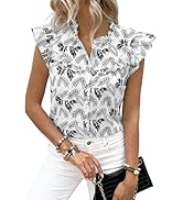 dowerme Womens Spring Tops 2026 Cute Ruffle Cap Sleeve V Neck Floral Boho Blouses Button Down Wor...