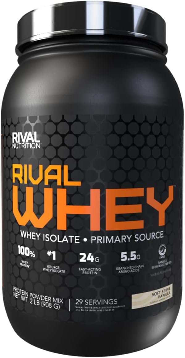 RIVAL NUTRITION Rivalus Rivalwhey – Soft Serve Vanilla 2lb - 100% Whey Protein, Whey Protein Isolate Primary Source, Clean Profile, BCAAs, No Banned Substances, Made in USA