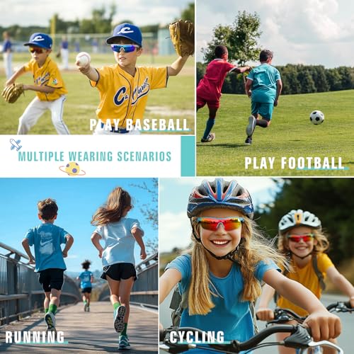 Vcarsian Kids Sunglasses Youth Baseball Sun Glasses Polarized Sports TR90 Lightweight UV400 Cycling Shades Frame Boys Girls
