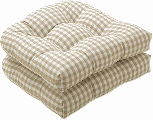 Pillow Perfect Cojines de asiento Dawson de abedul para exterioresinteriores (parte trasera redonda), 19 x 19 pulgadas, color marrón 2 unidades