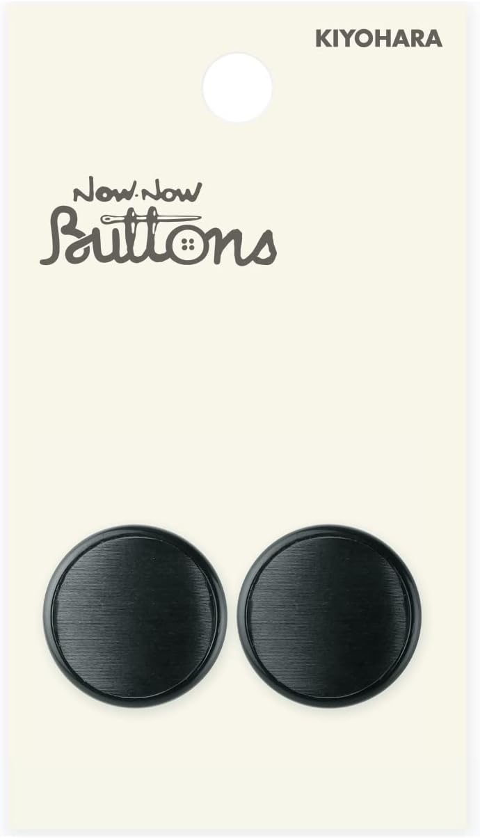 Kiyohara NWN4119 Nauna Buttons, Formal Buttons, Plain, Back Holes, Pack of 2, Diameter 0.9 inches (23 mm), Black