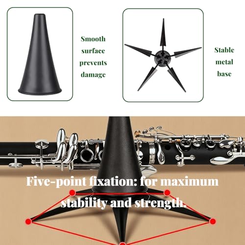 Nan Yante Portable Clarinet Stand | Lightweight 94g Foldable Design | Secure 5-Claw Support | Compact Case-Friendly Holder for Bb Clarinet - Thumbnail 3