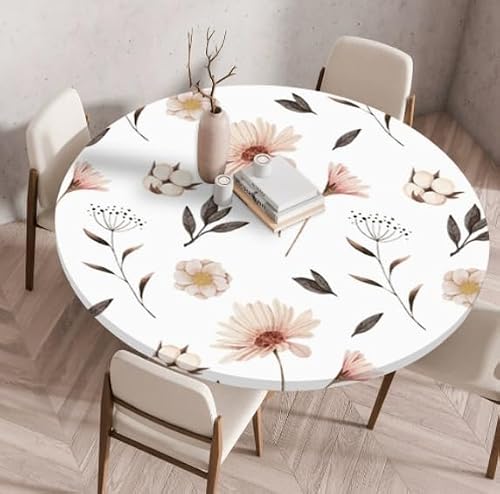 KIJyfgTR Floral Pattern, Round Tablecloth, Waterproof, Easy To Wipe Clean, Stain-resistant(2,100cm)