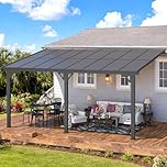 U-MAX 10' x 16' Adjustable Height Outdoor Lean to Gazebo Pergola for Patio, Large Wall-Mounted 6.5-9.8 Ft Hard Top Metal Heavy Duty Metal Awnings Shelter Pergolas and Gazebos Clearance with Roof