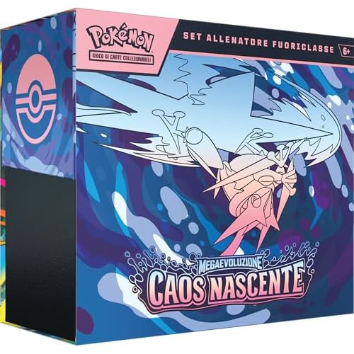 Pokémon: MegaEvolution Elitetrainer-Set – Chaos Nascente des Pokémon TCG (1 Promokarte für ganze Figur, 9 Erweiterungspackungen und Premium-Zubehör), italienische Ausgabe