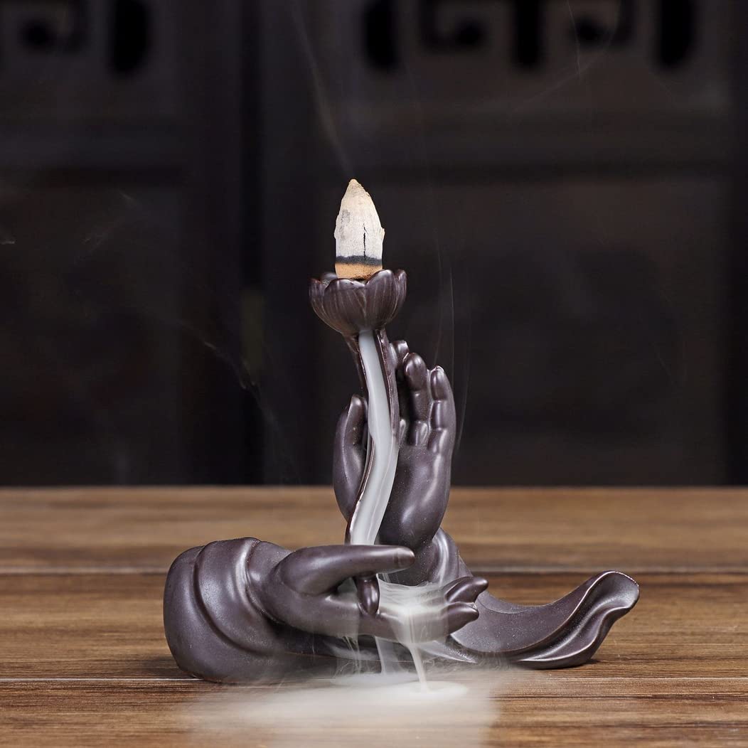 Encensoir cascade bouddha avec porte-encens lotus et fumée inversée
