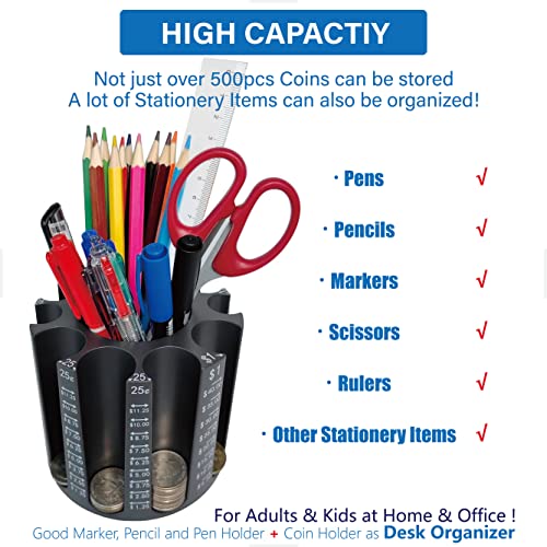 Byteen8 Coin Counter Coin Sorter｜Pen Holder + Coin Holder As Desk Organizer｜Piggy Bank For Adults & Kids + Pencil Holder For Desk｜Coin Wrappers Coin Bank Store 500Pcs｜Creative Gifts For Kids & Family #TOP4