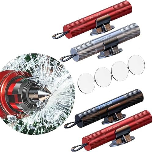 4 Pack 2026 Upgraded Safety Hammer Safe Hammer Glass Breaker Under Water Seatbelt Cutter Window Breaker Emergency Escape Tool Seat Belt Cutter and Glass Breaker for Cars