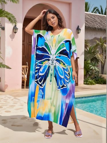 Image of IMAGEKOPE Kaftan Dresses for Women Plus Size Bathing Suit Cover up Vneck Batwing Dress Loose fit Moroccan Caftan mumu Dresses
