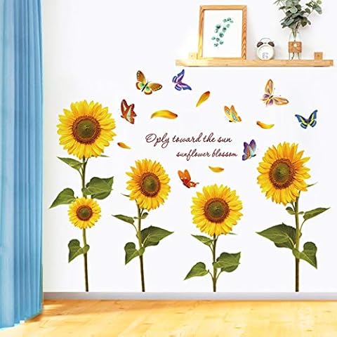 Sunflower Wall Sticker Beautiful Butterfly Wall Decals Peel and Stick Art Mural for Living Room Bedroom Nursery Home Decoration (Sunflower) Cover