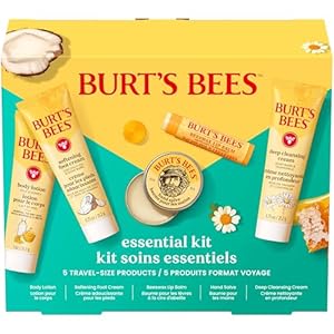 Burt’s Bees Christmas Gifts – Essentials Everyday Set, 5 Travel Size Products for Stocking Stuffers – Deep Cleansing Cream, Hand Salve, Body Lotion, Foot Cream and Original Lip Balm