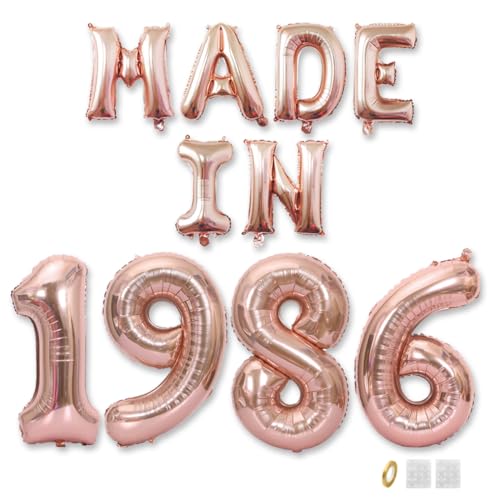 Jurxy 39th Birthday Balloon Banner Decorations Rose Gold MADE IN 1986 Aluminum Foil Letters Balloons Happy Birthday Sign Party Supplies for Men Women Photo Props Background Décor