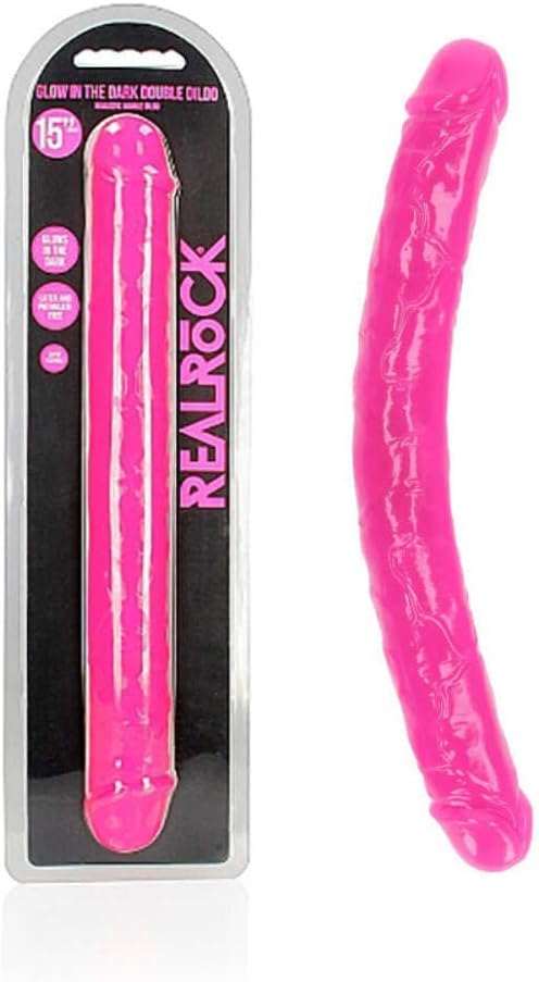 Realrock GITD Double Dong 15in Neon Pink REA149GLOPNK