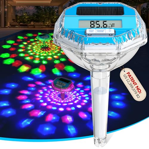 Solar Digital Pool Thermometer Floating Easy Read, Large LCD Screen Pool Thermometer with Light Show, IP68 Waterproof Water Temperature for Hot Tub,Spa