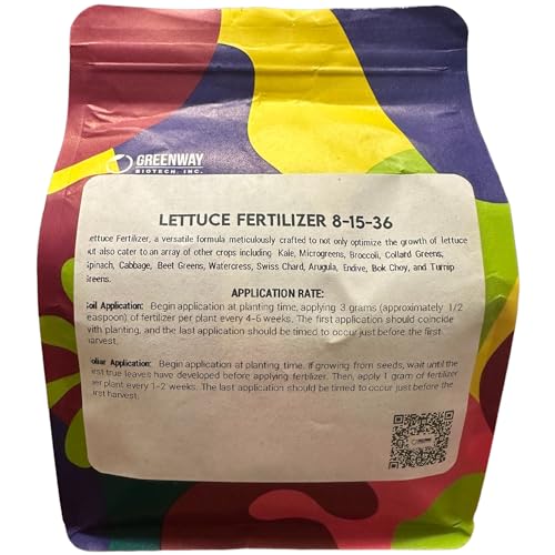 Greenway Biotech, Inc. Lettuce Fertilizer Powder 8-15-36 Plus Trace Minerals and 100% Water Soluble Includes Essential Chelated Micronutrients for Healthy Plants (2 Pounds)