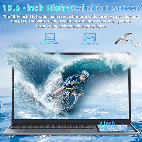 Image of Dual Screen Laptop 15.6 inch LCD Screen + 7 inch Touch Screen Computer 16GB RAM 1TB SSD in tel N100 (up to 3.4GHz) /Student & Business Portable PC with Color Backlight KB,TypeC,Win11 Pro (16G+1TB)