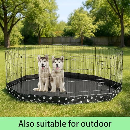 Image of Dog Playpen Bottom Pad for 24 inch Metal Octagon 8-Panel Pet Pen | Waterproof Reusable Dog Training Mat | Design with Elastic Buckle Connections (Note: Playpen Not Included) (Black)