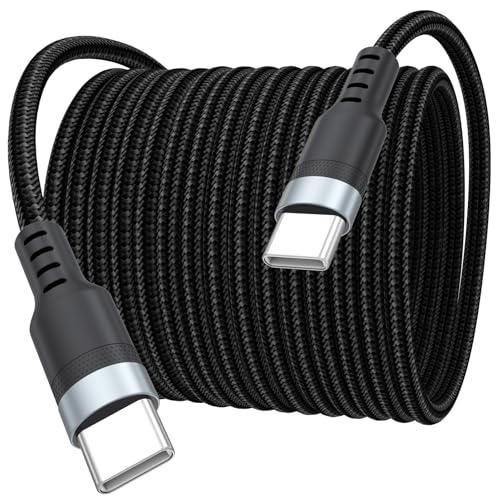 20 ft USB C Cable Fast Charging 60W Long USBC to USB-C Charge Cord 20 Foot Type C 2.0 480Mbps Data Transfer Black Braided Male for PS5 Xbox iPhone 17/16/15 Galaxy S25/24/23 Security Camera