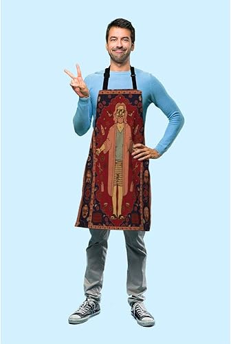 Miniatura 3 de Big Lebowski Dude - Delantal de cocina con babero para hombre, tiene una enorme alfombra en lazos medios, juego de mesa, delantal ajustable de