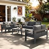 LayinSun Outdoor Aluminum Furniture Set, 5 Pieces Patio Sectional Conversation Chat Sofa Modern Seating Set with Coffee Table