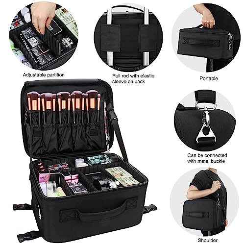 Relavel Rolling Makeup Case Professional Makeup Train Case Makeup Artist Travel Organizer 4 In 1 With Detachable Cosmetic Case And Dual Makeup Brush Case And Wheels (Black, 4-Pack) #TOP2