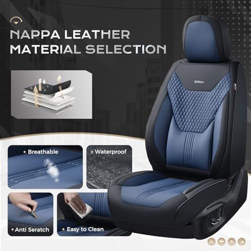 Image of Coverado Car Seat Covers Full Set, Front Seat Covers with Lumbar Support and Back Seat Cover Waterproof Leather Automotive Seat Cover, Universal Car Interior Protectors Cushion for Most Cars