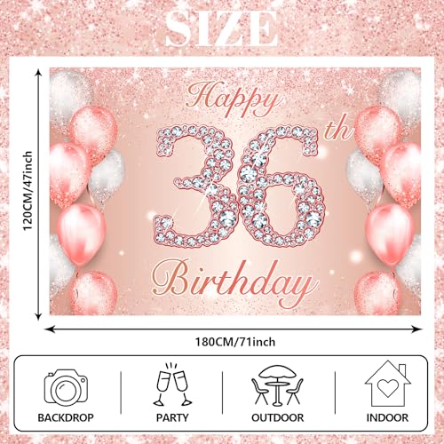 Image of Happy 36th Birthday Rose Gold Banner Cheers to 36 Years Old Backdrop Confetti Balloons Theme Decor for Women 36 Years Old Pink Birthday Party Decorations Bday Supplies Background Favors Gift Glitter