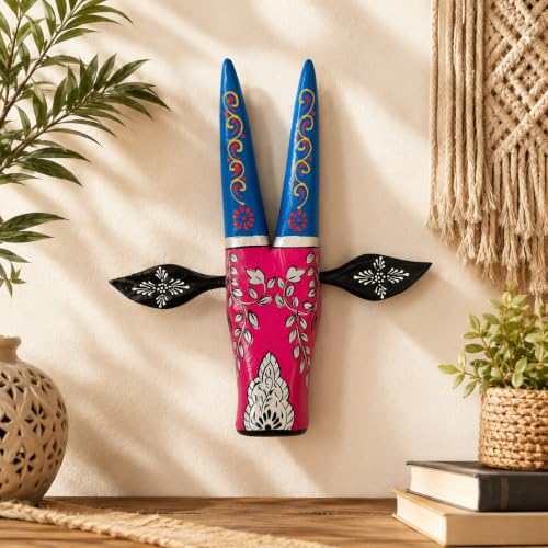 Image of DEAL-ART-CRAFT Handpainted Wooden Cow Head Wall Decor for Living Room, Puja Room, Housewarming Gift, 12 inch (Pink)