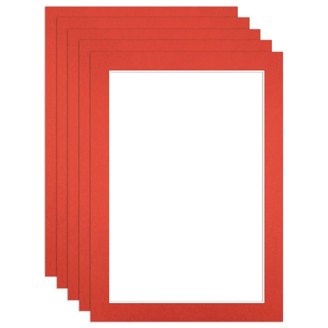 Procut Global 70x50cm Poppy Red Picture Mounts to Fit 60x40cm Aperture - Precision Cut Cardboard Photo Mount - Ideal for Frames, Prints, Artwork & Certificates - Sizes & Colours Available - 5 Pack