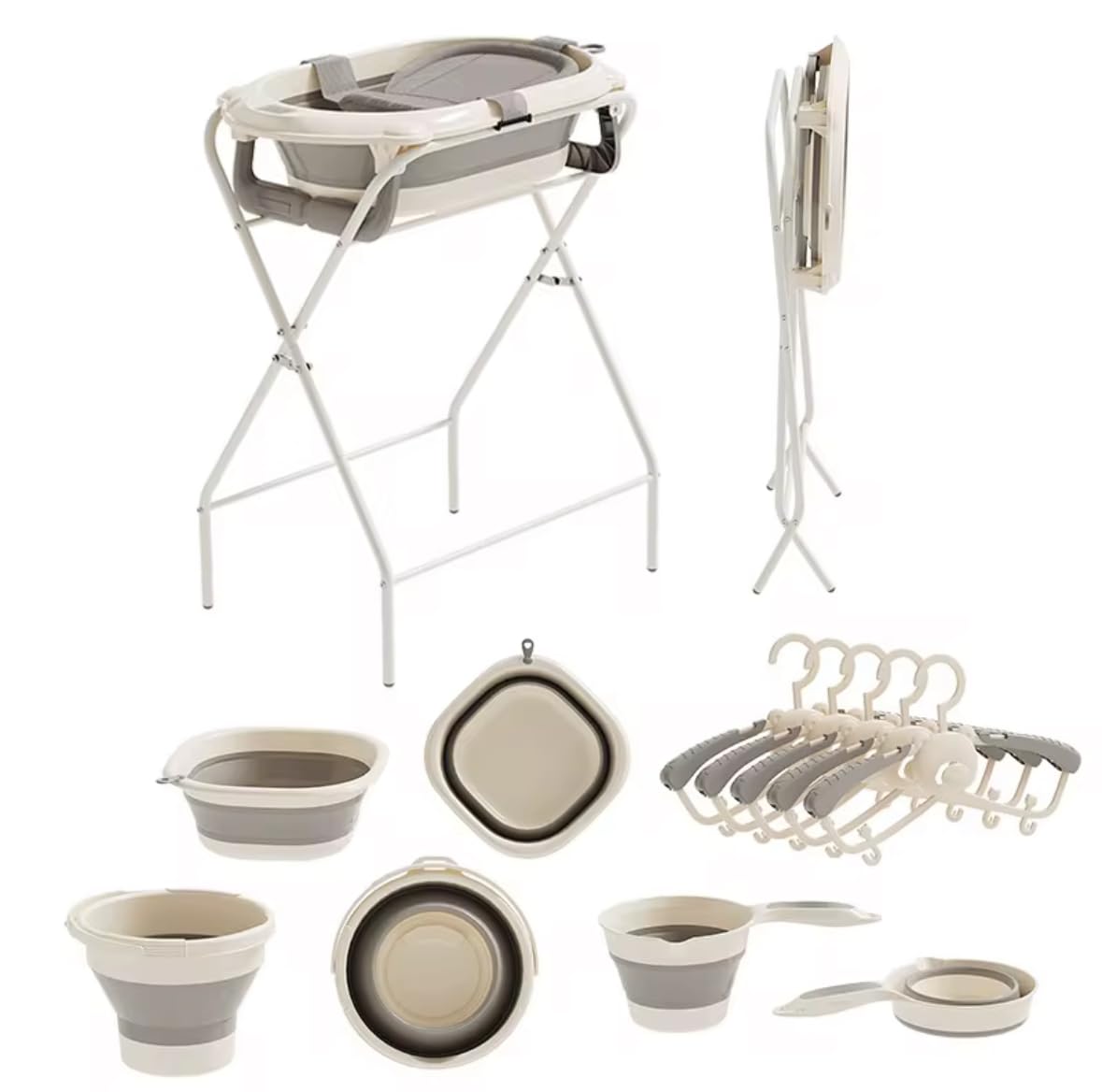 Baby Badewanne mit Gestell, Thermometer und Pflegezubehör, Aufsatz für Neugeborene, Tragbare Badewanne sowie 8-tlg Neugeborenen Pflegeset in Blau oder Rosa