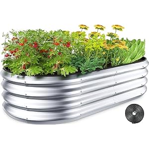 Winpull Raised Garden Bed Kit, 4x2x1 ft Galvanized Planter Box Outdoor with Safety Edging, Large Metal Raised Beds for Gardening Vegetables Flower Herb (Classic Silver)