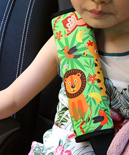 Image of YR Seat Belt Cover for Kids, Soft Comfort Seat Belt Cushion for Children, Cute Cartoon Pattern Car Seat Belt Pads Cover for Girls and Boys, 1 Pack, Jungle