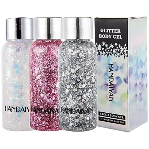 Glitter Holographic Chunky Gel, 3 Beliebte Farben Meerjungfrau Glitter Chunky Glitter Flüssiger Lidschatten Glitter Körpergel Festival Glitter Kosmetisches Gesicht Haar Nägel Make-up Cover