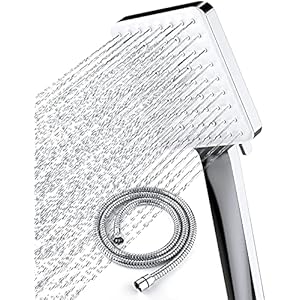 Newentor Douchekop met slang, douchekop met slang van 1,5 m, doucheslang met grote douchekop, handdouche, regendouche met 6 straalsoorten
