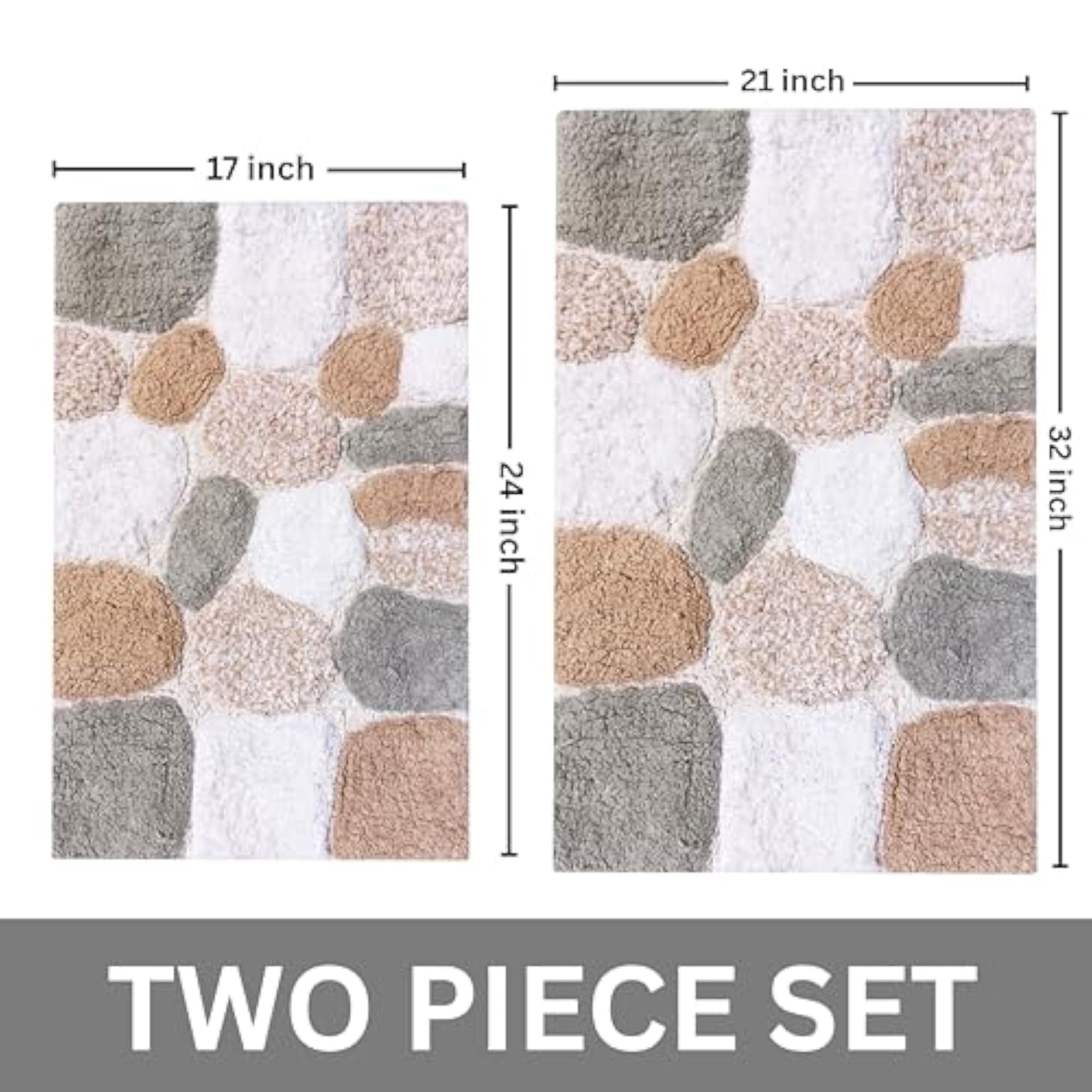 Cotton Bath Mat Set of 2, Grey Beige