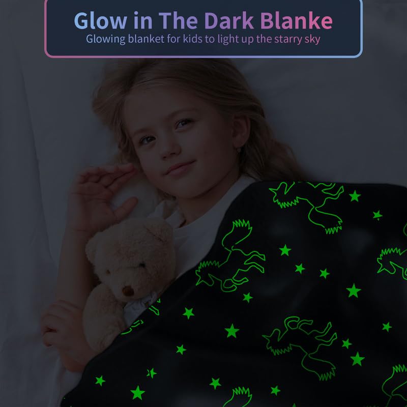 Unicorn Blanket for Girls, Glow in The Dark Blankets for Girls Kids Blankets for Girls, Personalized Blankets for Girls/Baby/Toddler, Unicorns Gifts for Girls Age 1-12, Soft Fleece Blanket 40"x 50"